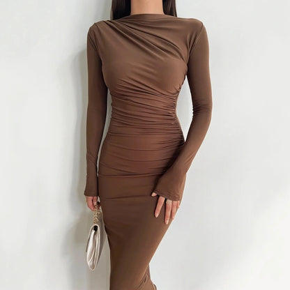 Sexy Bodycon Long Sleeve Midi Dress Women 2024 Autumn Slim Solid Party Package Hip Elegant Dresses For Women Robe Femme