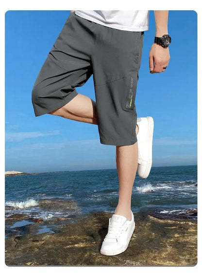 Men's work pants, knee length pants, zippered pockets, summer shorts, hiking and jogging elastic waist sportswear Badiee Stylez