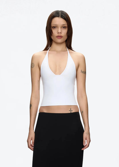 Tank triangle cup halter V-neck backless crop top Hayley's same style strappy top low-cut backless top