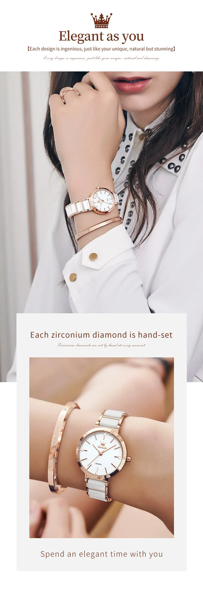 OLEVS Luxury Brand Women Watches Ceramic Tape Japanese Movement Quartz Watch for Lady Gift Bracelet Fashion Versatile Exquisite