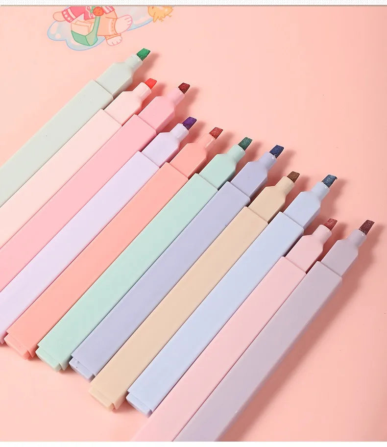 12 Pcs/Set Double Tip Highlighter Pens Kawaii Manga Markers Midliner Pastel Gel Set Stationery Journal School office Supplies Badiee Stylez