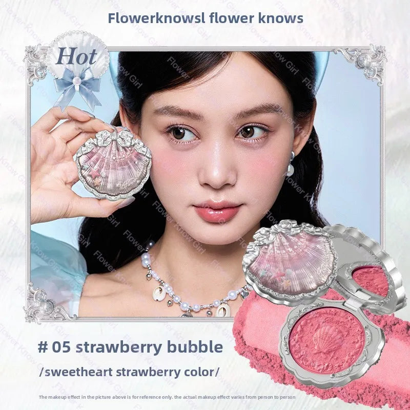 Flower Knows Blusher Butterfly Cloud Collar Collection Rouge Box Duo Blush For Dark Skin Peach Makeup For Cheeks Matte Finish 05Strawberry Bubble