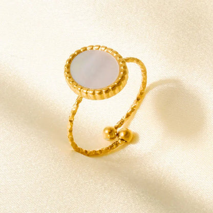 Sea Jewelry Shell Leaf Geometric Round Stainless Steel Rings For Women Men Accessories Open Adjustable Ring Beach Holiday Bagues J917-G-W adjustable