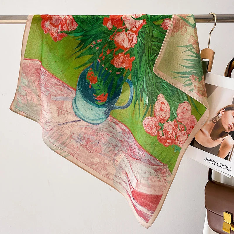 Fashion 70cm Cotton Square Scarf Women Floral Print Design Bandanas Lady Scarves Headband Accessories Handkerchief Hair QME152-01 65x65cm