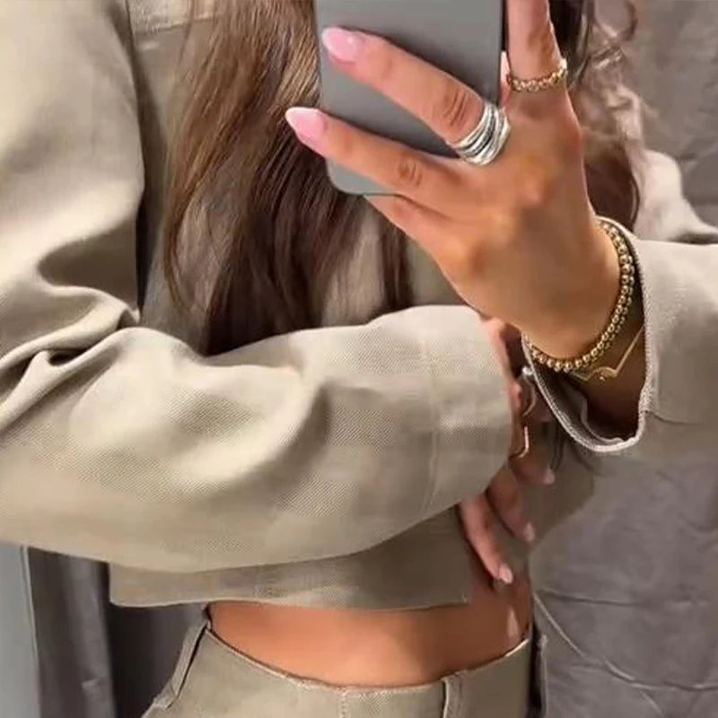 Fashion Short Jackets Pants Sets Women Lapel Zipper Long Sleeve Coats Pleated Straight Pant 2025 Spring Summer Lady Office Suits