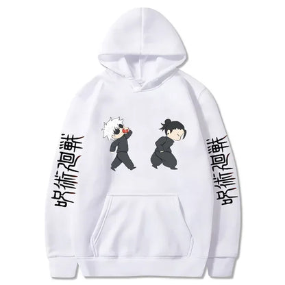 Jujutsu Kaisen Anime Hoodies Cartoon Satoru Gojo Cute Print Men Women Pullovers Autumn Winter Casual Plus Size Sweatshirts Hwhite