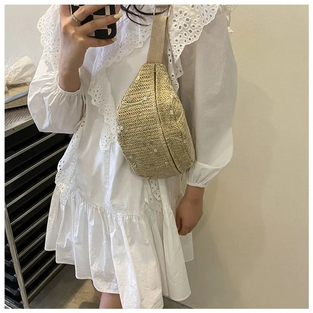 Fashion Straw Chest Bag Sports Waist Packs Shoulder Purse Beach Travel Casual Fanny Belt Bag Crossbody Shoulder Chest Handbag