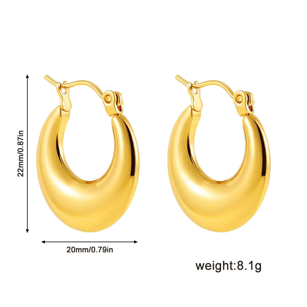 Fashion Glossy Stainless Steel Chunky Hoop Earrings for Women Gold Plated Thick Texture Geometric Circle Earring Vintage Jewelry