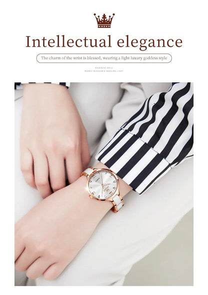 OLEVS 5872 Women Watch Elegant Luxury Original Quartz Watch Waterproof Luminous Ceramic Strap Watches For Women Bracelet Set