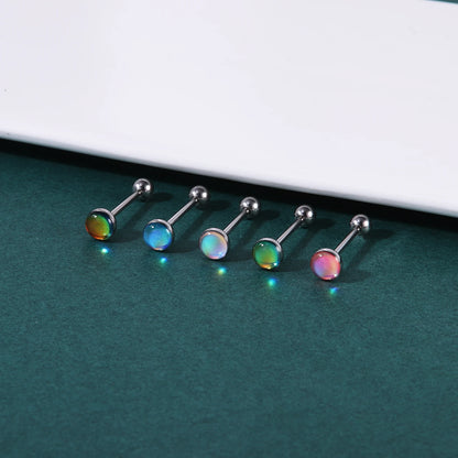 ZS 1Piece 14G Oil Luminescence Tongue Piercing Rings Stainless Steel Tongue Stud Skull Star Studs Earrings BCR Piercings Jewelry Badiee Stylez