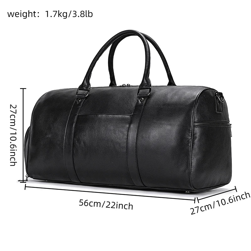 Luxury Genuine Leather Men Women Travel Bag Cow Leather Carry On Luggage Bag Travel Shoulder Bag Male Female Weekend Duffle Bag Black-56cm-new