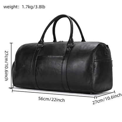 Luxury Genuine Leather Men Women Travel Bag Cow Leather Carry On Luggage Bag Travel Shoulder Bag Male Female Weekend Duffle Bag Black-56cm-new