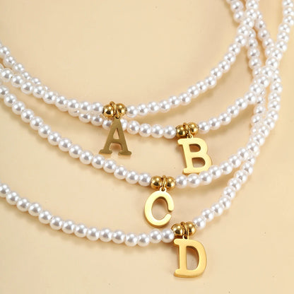 Stainless steel letters initial pendant necklace diy name Simulated pearls Bead Necklaces for Women Pearl Woman's Choker jewelry Badiee Stylez