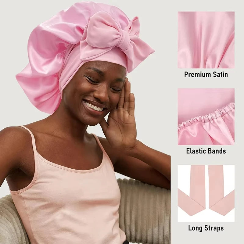 high-quality Mulberry Silk Sleeping Bonnet for Women Large Sleep Cap with Wide Elastic Tie Band for Curly Dreadlock Braid Hair C Badiee Stylez