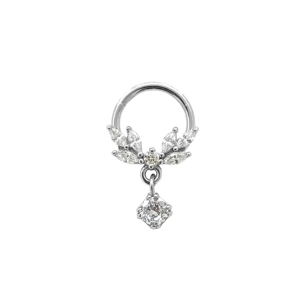 Flower CZ Zircon Septum Piercing Heart Gem Segment Nose Ring WaterDrop Daith Conch Clicker Hoop Earring 100% 316L Surgical Steel K-Silver