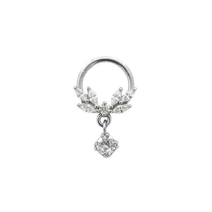 Flower CZ Zircon Septum Piercing Heart Gem Segment Nose Ring WaterDrop Daith Conch Clicker Hoop Earring 100% 316L Surgical Steel K-Silver