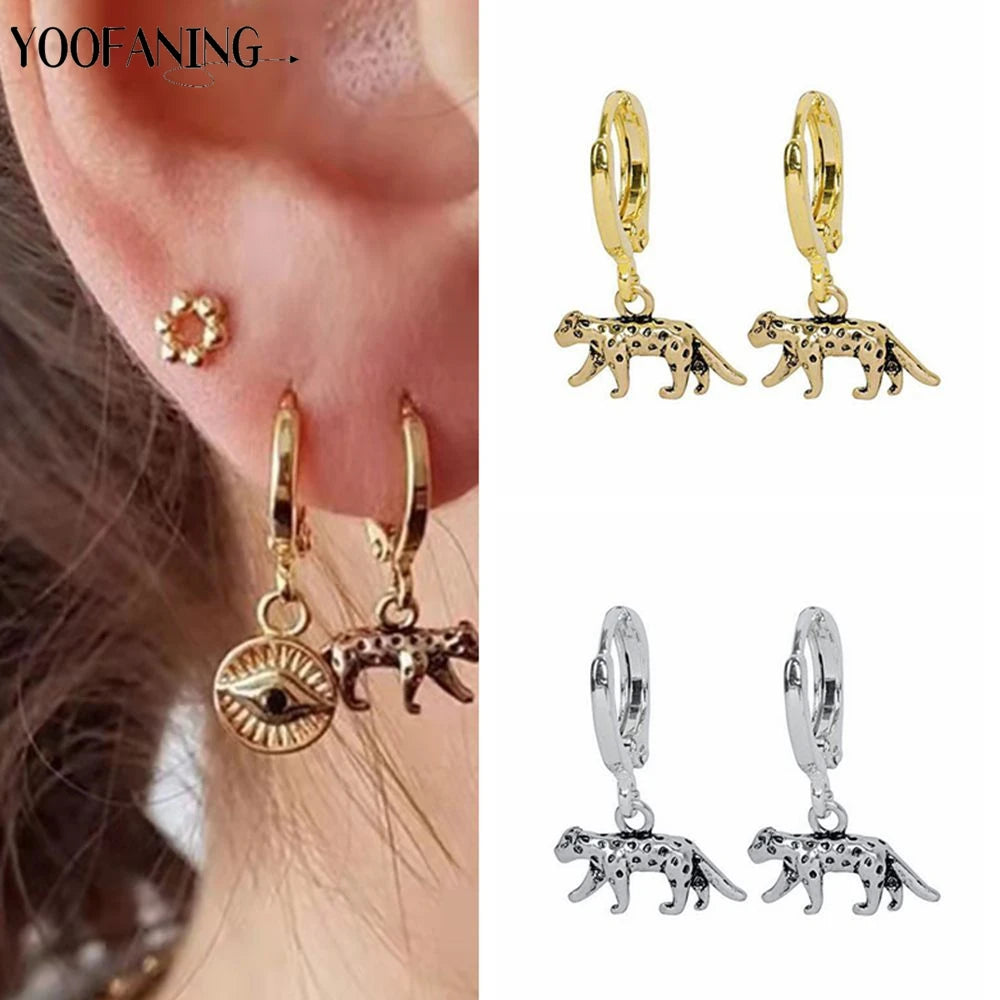925 Sterling Silver Ear Needle Exquisite Luxury Hoop Earrings Unique Leopard Pendant Animal Design Women's Earrings Jewelry Gift