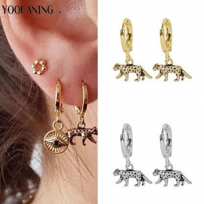 925 Sterling Silver Ear Needle Exquisite Luxury Hoop Earrings Unique Leopard Pendant Animal Design Women's Earrings Jewelry Gift
