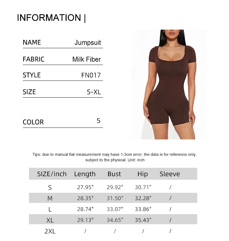 2025 Summer New Women's Sexy Solid Color Short Sleeve U Neck Jumpsuit Short Jumpsuit Yoga Fitness One Piece Polyester