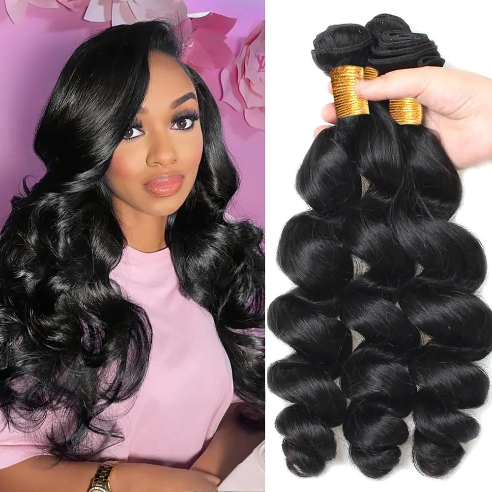 3 Bundles 1618 20 Inch Unprocessed Human Hair Loose Wave Double Weft Bundles for Women, Natural Look Volume Versatile Styling Natural Color