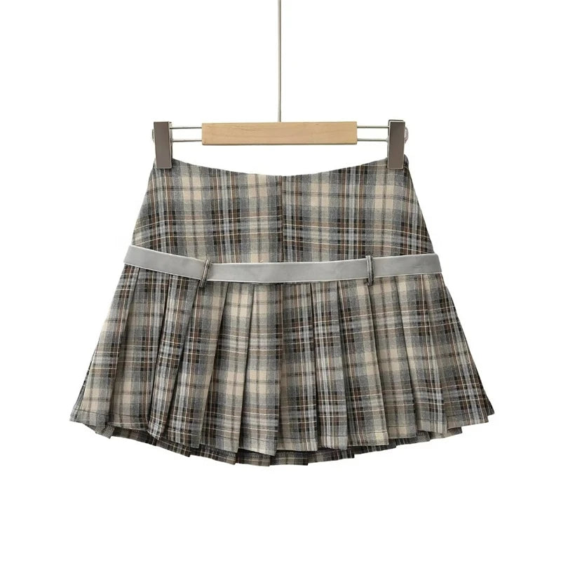 Women's Y2k A-line Pleated Skirt Vintage Plaid Mini Skirt Harajuku Korean Elegant Preppy Style Bow Skirts 2000s Clothes Summer