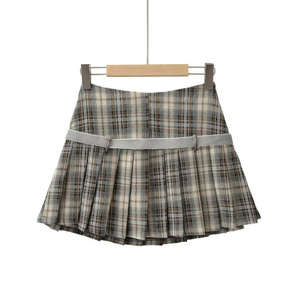Women's Y2k A-line Pleated Skirt Vintage Plaid Mini Skirt Harajuku Korean Elegant Preppy Style Bow Skirts 2000s Clothes Summer
