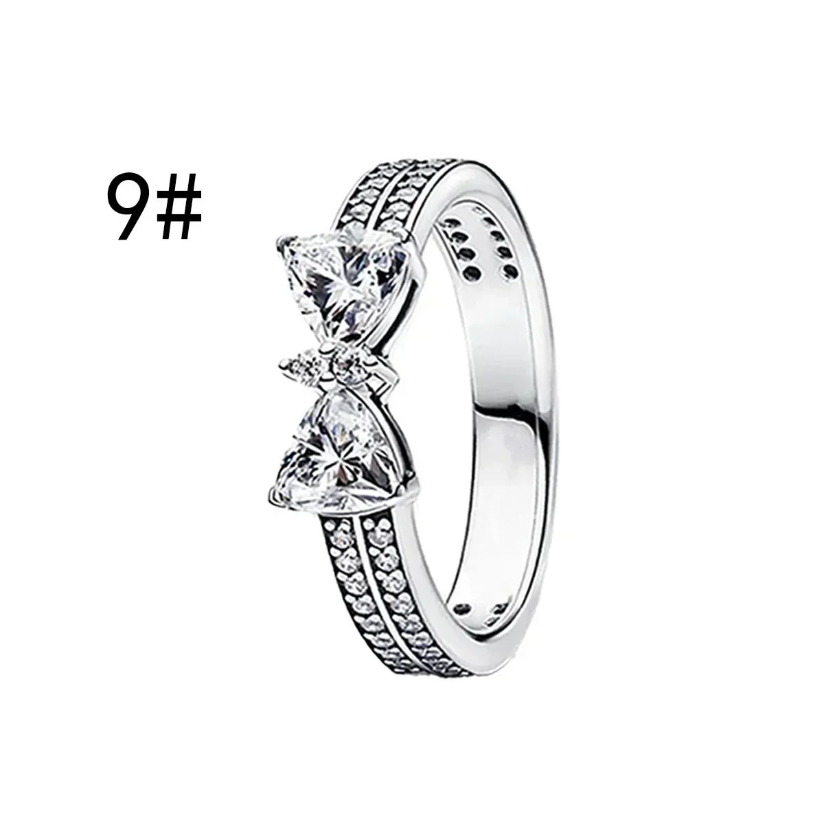 Fine Jewelry Pink Shining Bow Set Ring Earrings Bracelet Necklace Zircon Original 925 Sterling Silver DIY Women DIY Birthdy Gift AMC013004-9