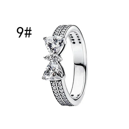 Fine Jewelry Pink Shining Bow Set Ring Earrings Bracelet Necklace Zircon Original 925 Sterling Silver DIY Women DIY Birthdy Gift AMC013004-9