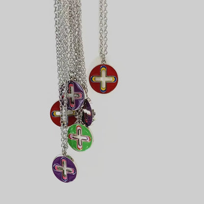 New Trendy Brand Cross Round Brand Dripping Oil Pendant Necklace Hip Hop Niche Design Personality Net Red Same Necklace