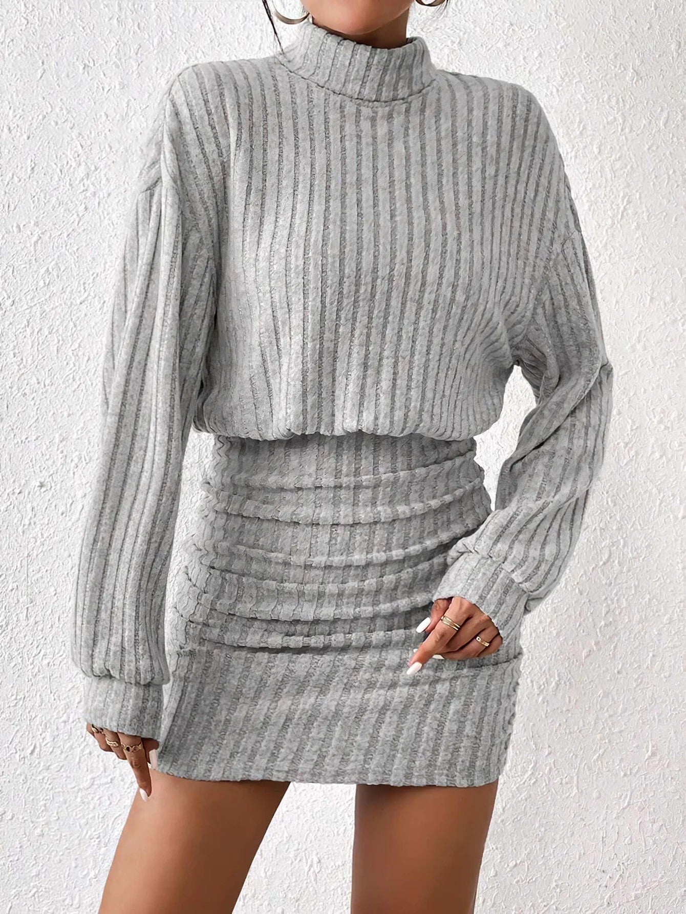 Women's Autumn Winter Fashion High Neck Knitted Sweater Dress Female Casual Solid Loose Long Sleeve Warm Mid Length Dresses Badiee Stylez