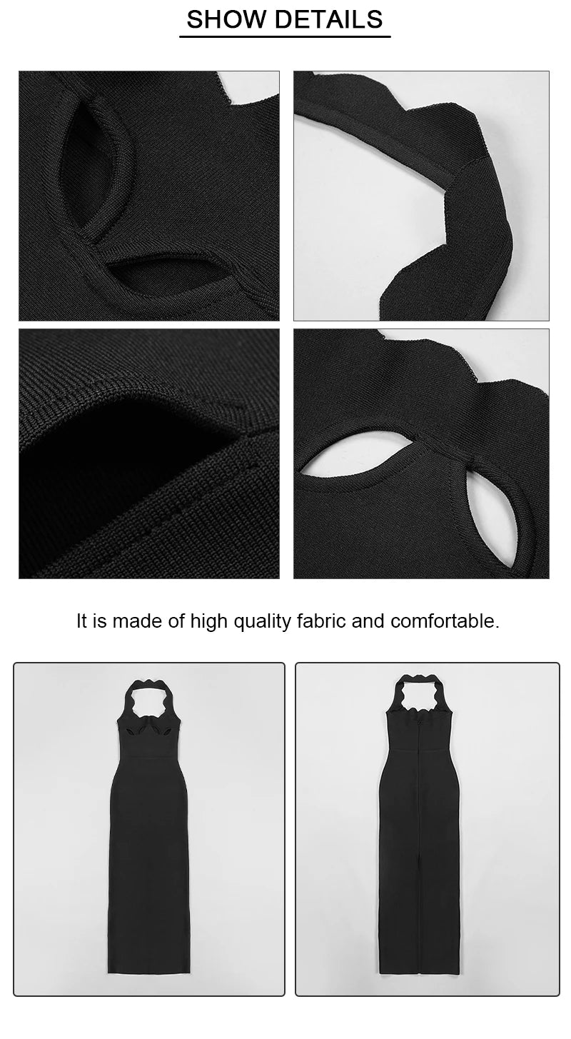 VC Black Halter Elegant Dress For Women 2022 New Summer Evening Party Celebrity Bodycon Long Dress Vestido