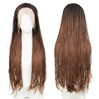 Ombre Blue Box Braided Wigs for Women 26inch Knotless Goddess Box Braid Lace Front Wig Colored Crochet Braid Synthetic Wig Ombre Brown 26inches 13x3 Lace Front