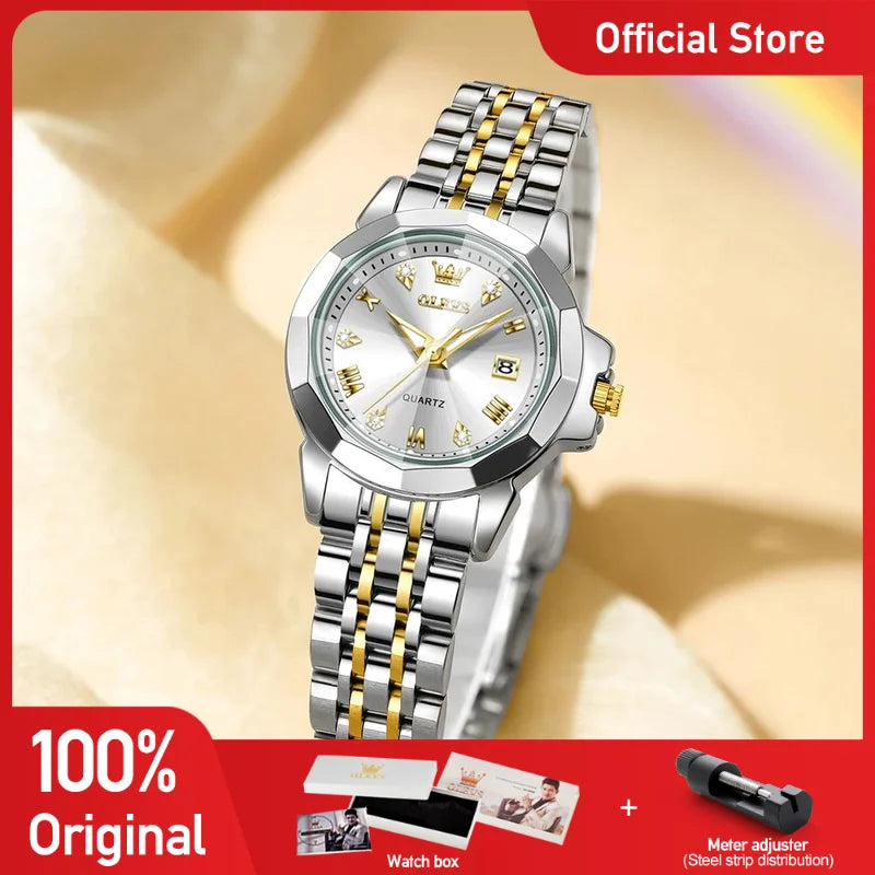 OLEVS 9931X Womens Perfume Watch Rhombic Quartz Watch Stainless Steel Waterproof Ladies Date Watch Gifts Original Elegant New