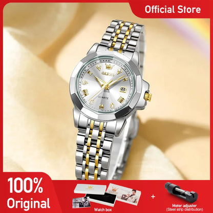 OLEVS 9931X Womens Perfume Watch Rhombic Quartz Watch Stainless Steel Waterproof Ladies Date Watch Gifts Original Elegant New