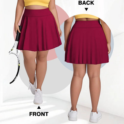 Plus Size Women with Pocket Short Skirt Fitness Short Skirt High Waist Fashion 200lbs Sports Short Skirt Gym Outdoor Solid Skirt Red