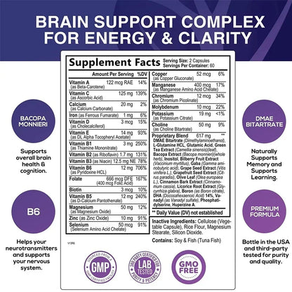 Brain Supplement - Contains B Vitamins To Support Brain Health, Improve Cognitive Function, and Enhance Memory and Concentration