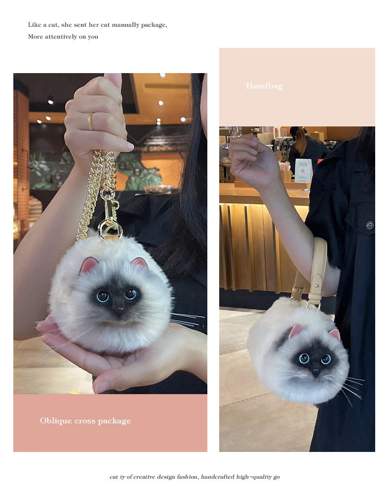 Women Exquisite Shoulder Underarm Bags Siamese Cat Bag Plush Cute Plush Crossbody Bag Female Winter Autumn Handbags Hot
