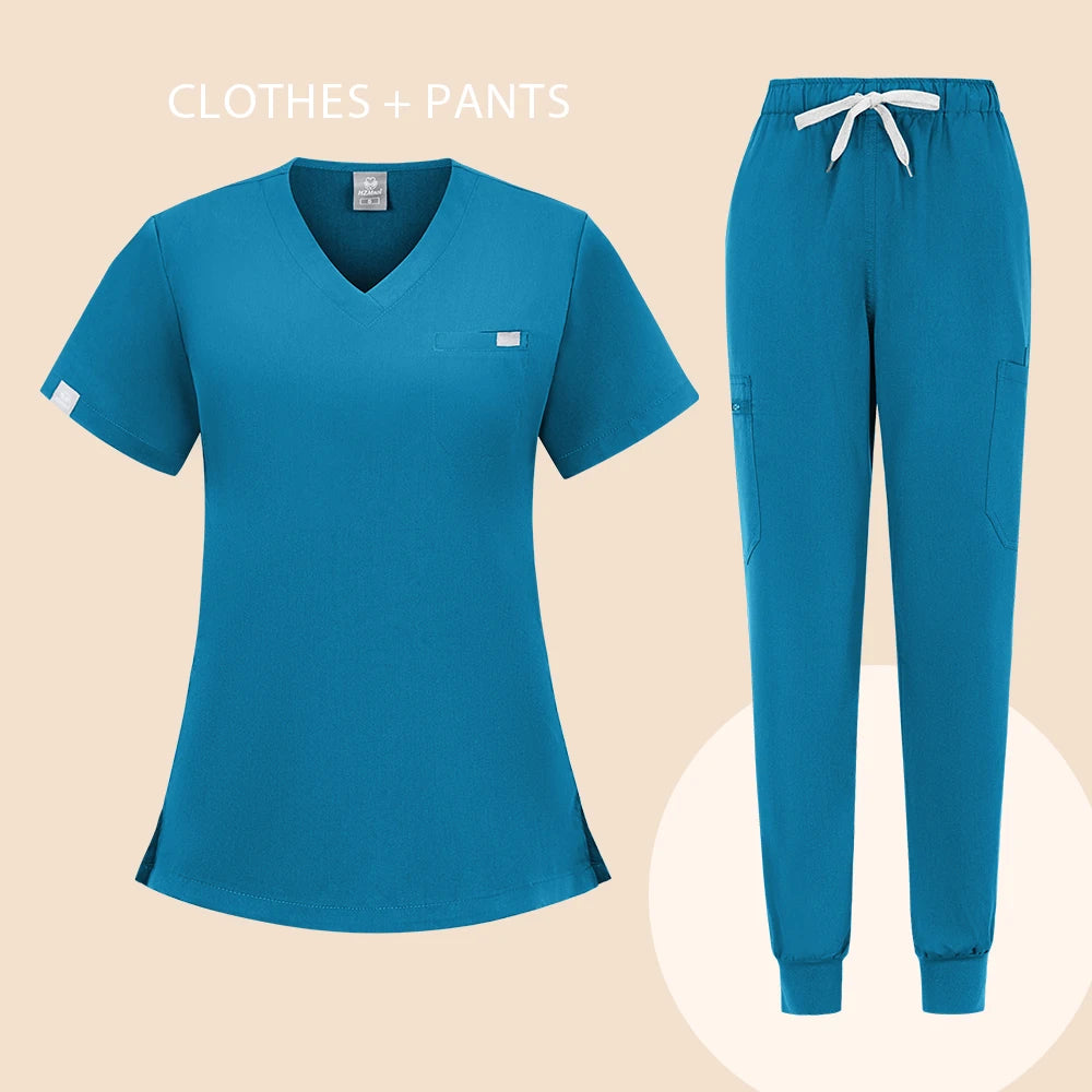 HZMNOI Thick Highquality Suit Unisex Pharmacy Nursing Hospital Doctor's Work Clothes Dental Clinic Beauty Salon Surgical Clothes Badiee Stylez