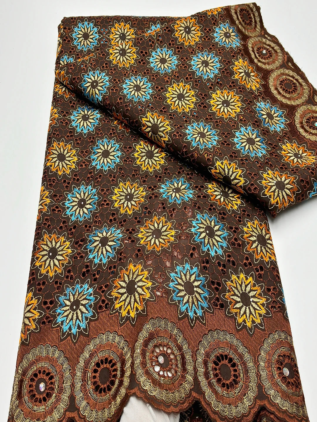 Original Austria Pure Cotton Lace Fabric 2024 High Quality Swiss Voile Embroidery Stones Lace Fabric For Women Celebration Dress A071 5码 5yard