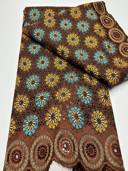 Original Austria Pure Cotton Lace Fabric 2024 High Quality Swiss Voile Embroidery Stones Lace Fabric For Women Celebration Dress A071 5码 5yard