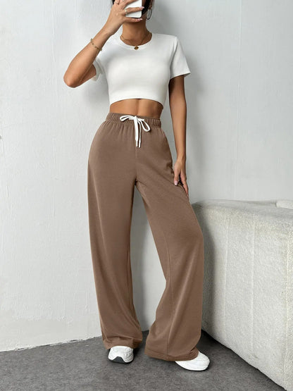 Casual Wide Leg Sports Pants for Women Casual Straight Leg Loose Solid Color Elastic Drawstring High Waisted Wide Leg Pants