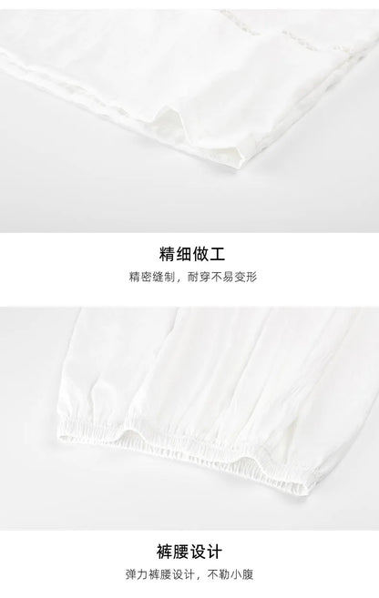 Women's Sexy Pajamas Set V-Neck Strap Suit Elegant Minimalist Faux Cotton Bow Sleeveless Top Long Pants Sleepwear Bra Pads