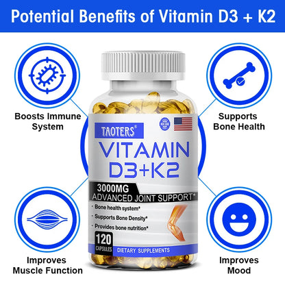 TAOTERS Vitamin D3+K2 supplement promotes calcium absorption, cardiovascular health, and helps human growth and development