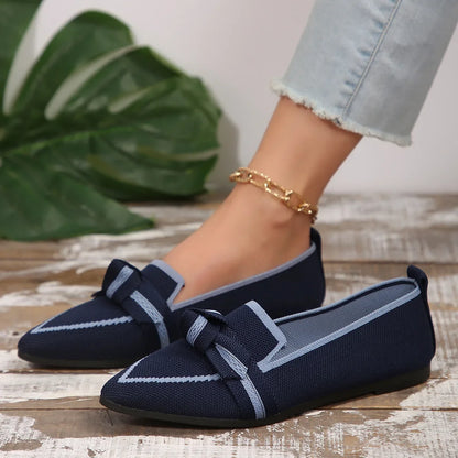 Women Flat Woven Breathable Shoes Female Spring Flats Pointed Toe Slip-on Single Shoes Woman Fashion Casual Bow Low Heel Loafers
