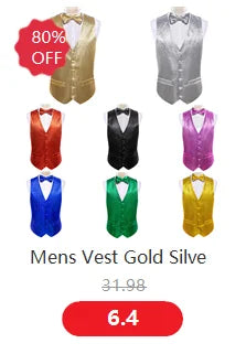 Luxury Vest for Men Gold Solid Silk Satin Waistcoat Bowtie Tie Set Sleeveless Jacket Wedding Formal Male Gilet Suit Barry Wang