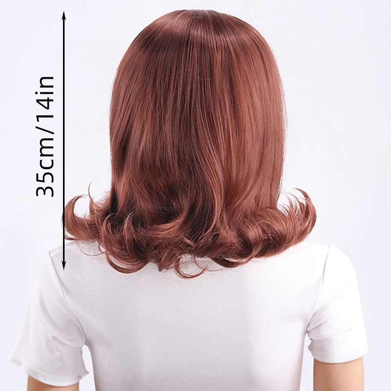 Synthetic A 14-inch black vintage period women's short straight wig with flat bangs is perfect for everyday holiday parties