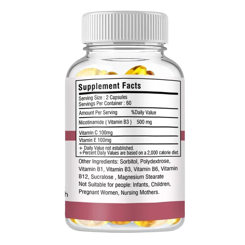 Niacinamide Whitening Capsules - with Vitamin B3, Supports Skin and Immune Health, Reduces Wrinkles and Fights Aging, Non-GMO