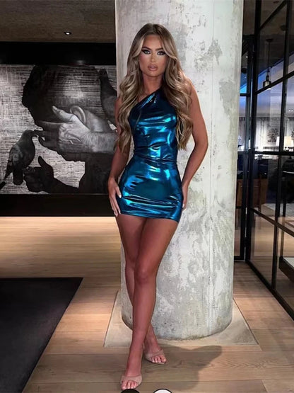 Sexy One Shoulder Bodycon Dresses For Women Solid Irregular Skinny Mini Dress Female Party Nightclub Buttocks Short Gown vestido
