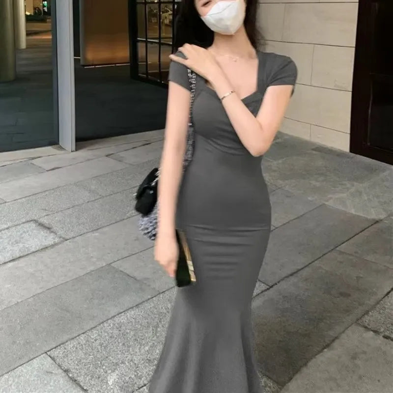 Women's summer style dress, mature girl, spicy girl, square neck dress, hip wrapped fishtail skirt, SS450 Badiee Stylez