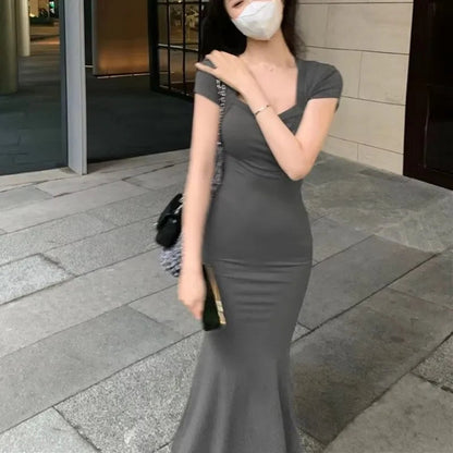 Women's summer style dress, mature girl, spicy girl, square neck dress, hip wrapped fishtail skirt, SS450 Badiee Stylez